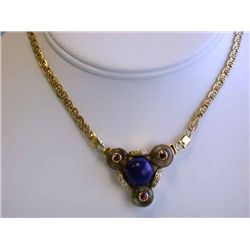 18k Yellow Gold Necklace with Lapis, Diamond and Ruby