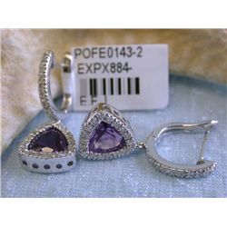 E.F.J. 14k Fashion Earrings with Diamonds and Amethyst