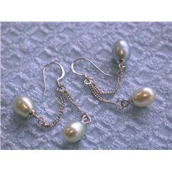 Dangling Pearl and Silver Earrings