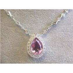 14k White Gold Pink Quartz Pendant with Diamonds