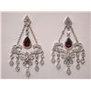 Image 1 : 14k White Gold Earrings with Diamonds and Garnet
