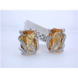 14k White Gold with Citrine and Diamond Earrings