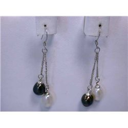 Dangling Pearl and Silver Earrings