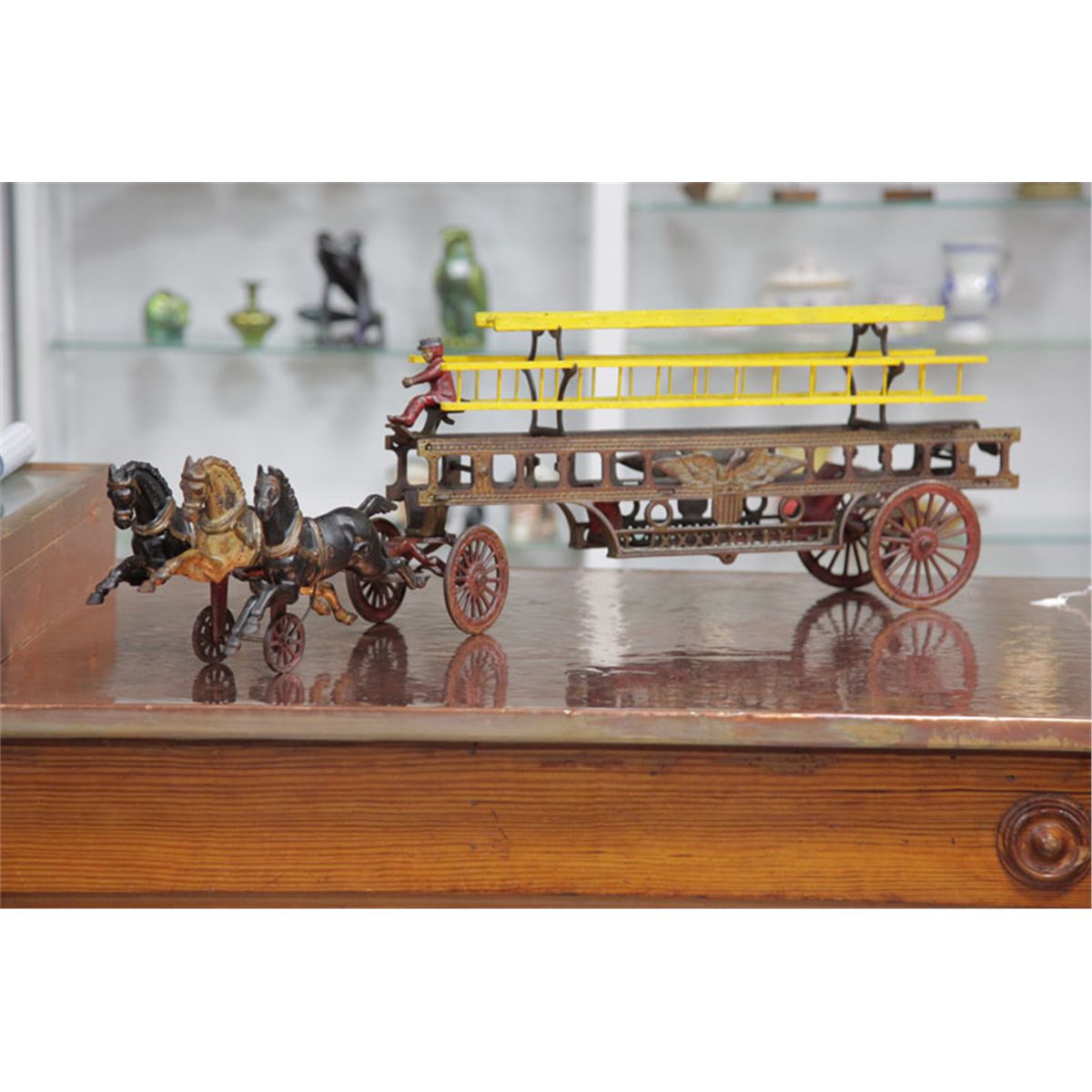 HUBLEY HORSE DRAWN FIRE TRUCK. Cast iron with three horses, driver