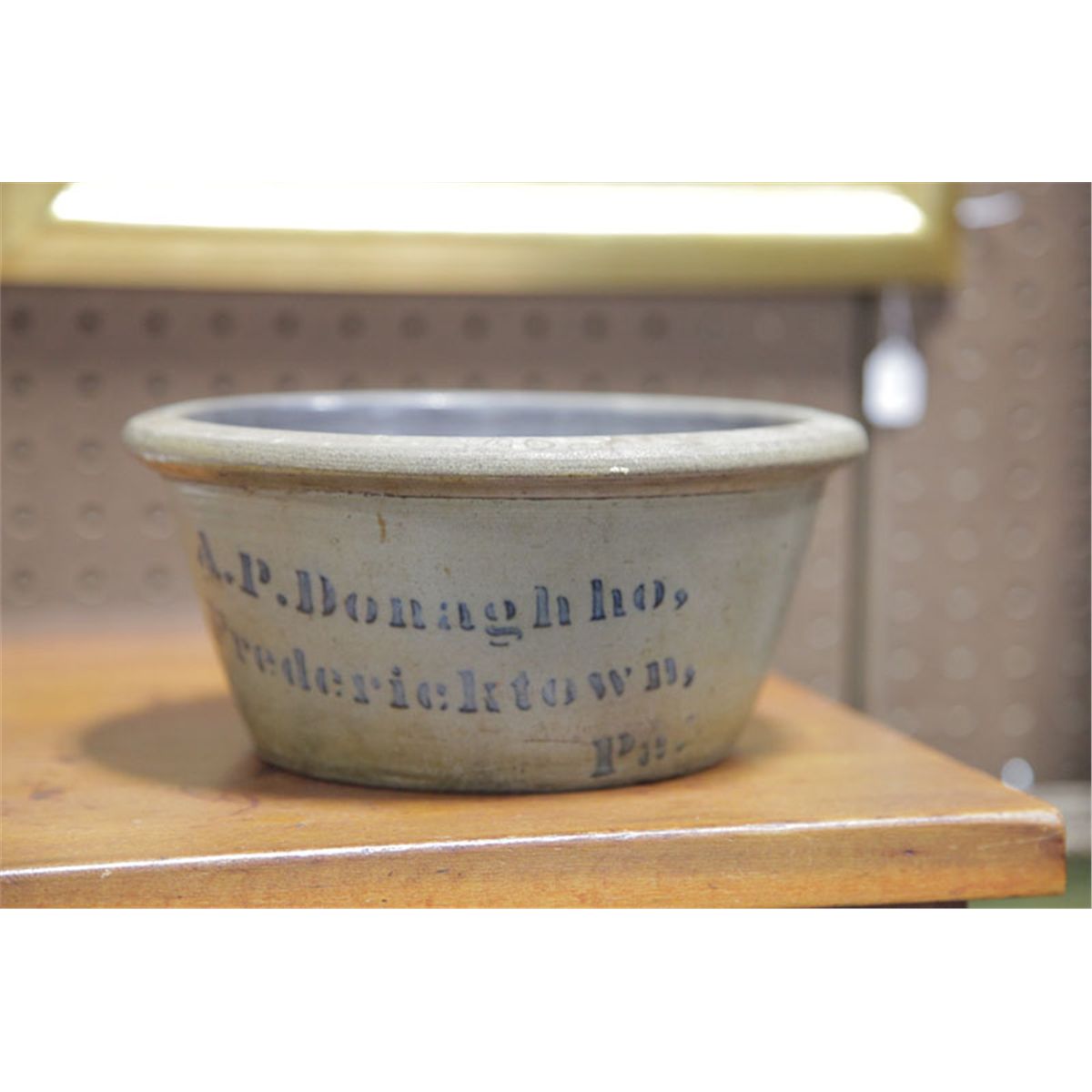 DONAGHHO STONEWARE BOWL. Tapered bowl with collared rim and cobalt