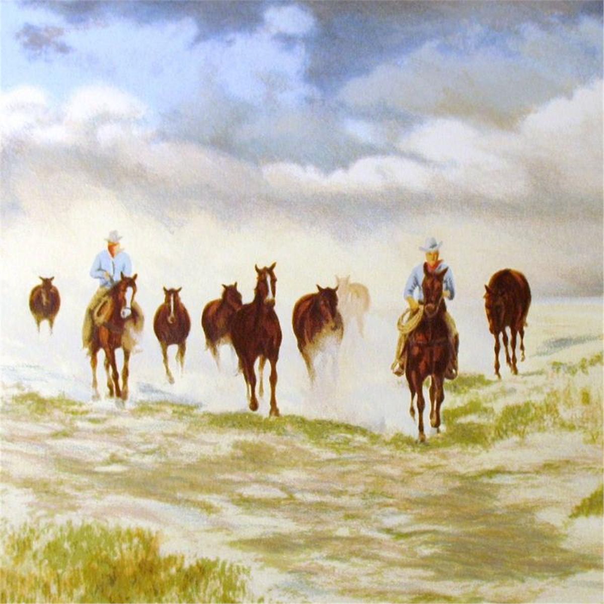 Realistic western scene cowbays on horses ltd ed Realistic western scene cowbays on horses ltd ed