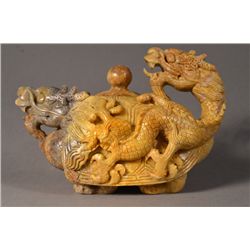 Carved Chinese Shoushan Stone Turtle Dragon Teapot