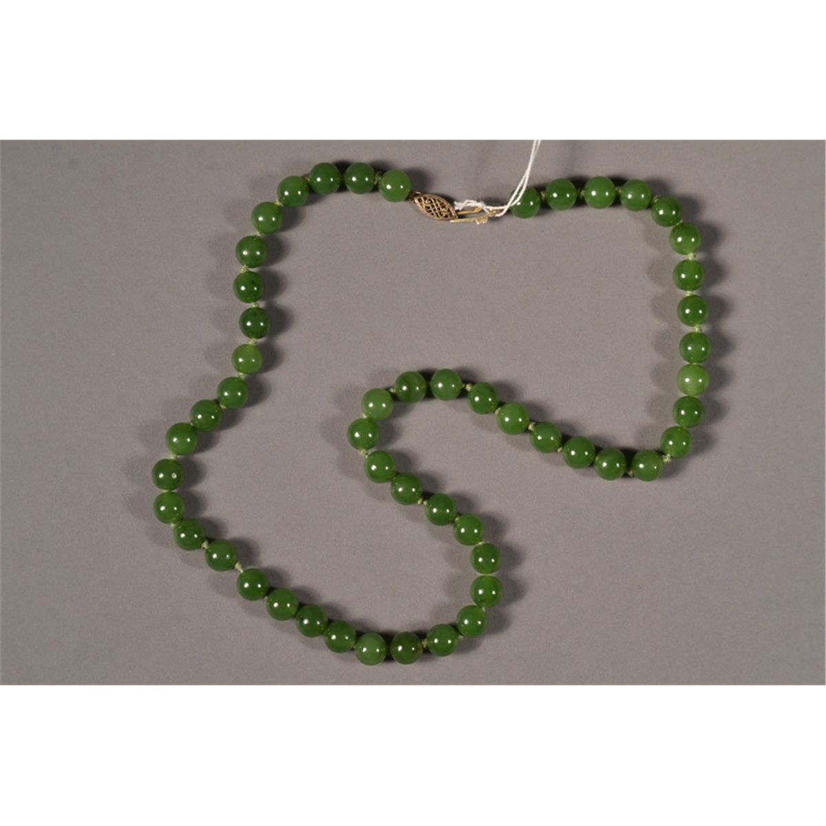 Chinese Spinach Green Jade Bead Necklace