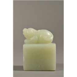 Chinese White Jade Square Seal of Fu Dog