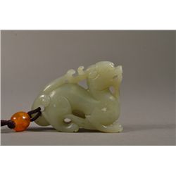 Chinese Qing White Hetian Jade Dragon Pendant