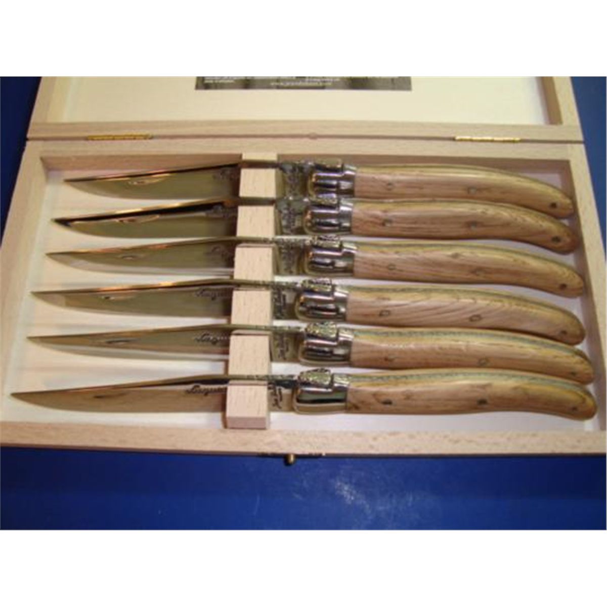 Set 6 authentic French Laguiole steak knives oak