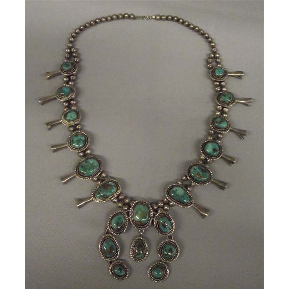 1950 Navajo Turquoise Squash Blossom Necklace