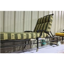 BROWN CHAISSE LOUNGE WITH GREEN/YELLOW CUSHION