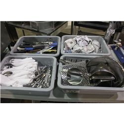 4 BINS OF UTENSILS