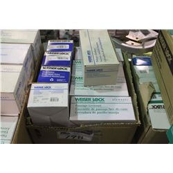 BOX OF WEISER PASSAGE LEVER SETS AND PRIVACY KNOB