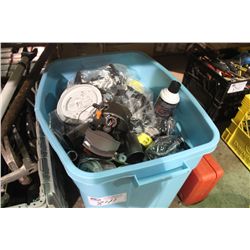 LARGE BIN OF ASSORTED ELECTRICAL AND TOOLS