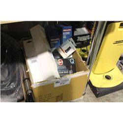 BOX OF HEPA FILTERS AND VACUUM BAGS