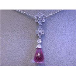 18k White Gold Necklace with Topaz & Diamond Pendant