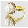 Image 2 : 16twc Lab Sapphire/Pearl 22k Gold Vermeil Ring (JEW-2126)