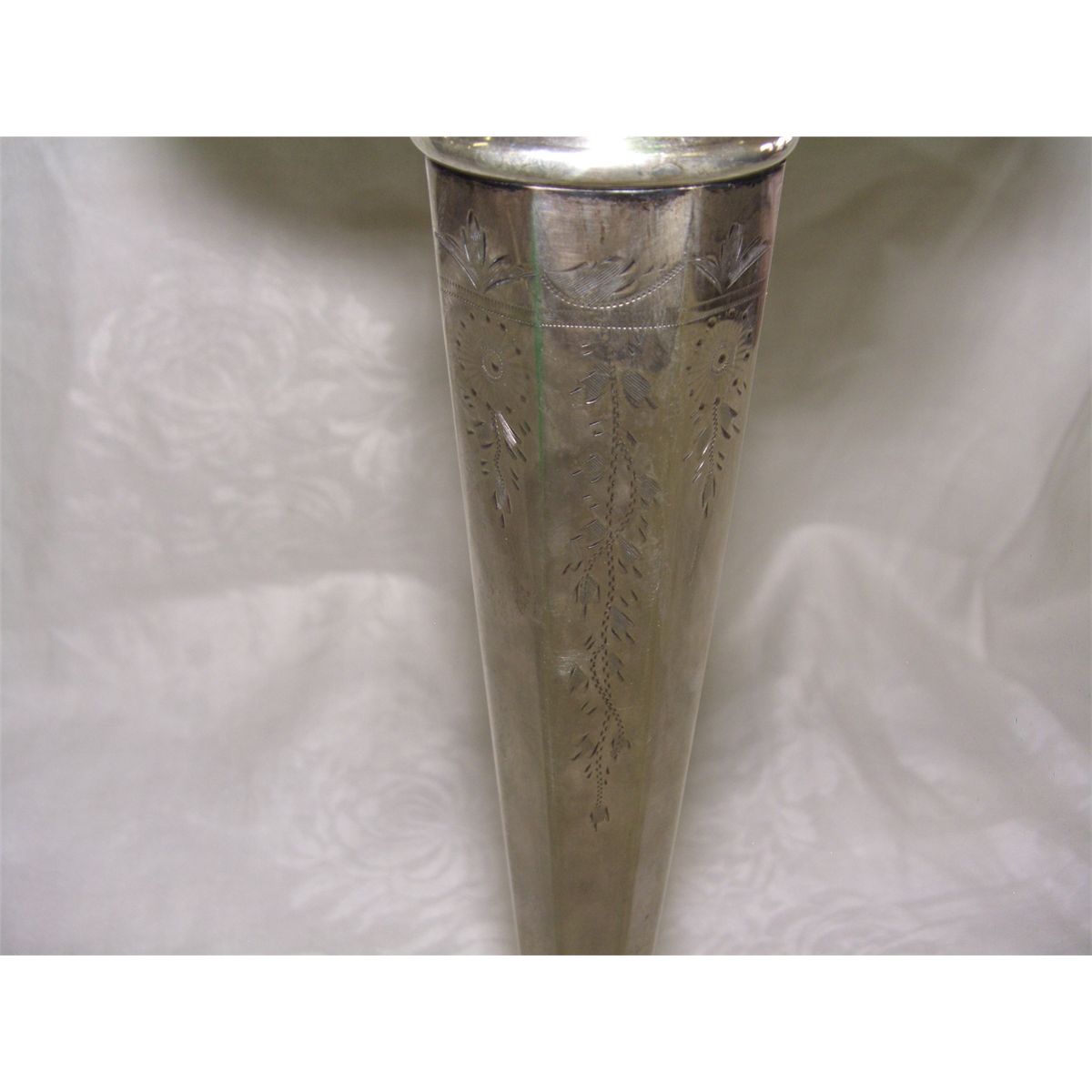 tall sterling silver trumpet vase with floral design 11"