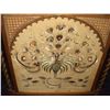 Image 2 : antique oak barley twist fire screen with needlework peacock scene, shows minor wear to bottom SSR