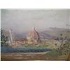 Image 2 : antique framed watercolor signed J.B. April 14th "Houluse"? showing a Church in a small village