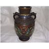 Image 2 : small antique bronze and cloisonne vase with floral scene and elephant handles  7"