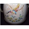 Image 2 : ANTIQUE GRAY GRANITEWARE ENAMELWARE & PEWTER COFFEE POT WITH BIRD DESIGN  9 1/2"