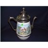 Image 1 : ANTIQUE GRAY GRANITEWARE ENAMELWARE & PEWTER COFFEE POT WITH CASTLE DESIGN  10 1/4