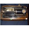 Image 2 : table top Edison Home Phonograph disc player, with horn, and cover, as seen