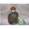 Image 1 : fantastically detailed and colorful inside painted asian snuff bottle of 3 peacocks signed