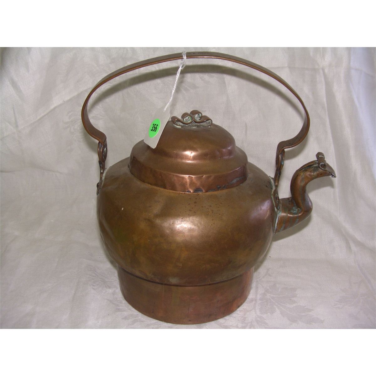 antique copper tea kettle with cover spout,