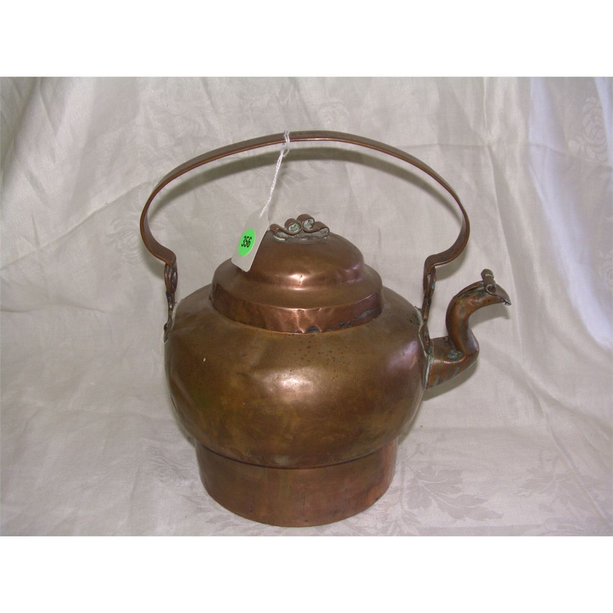 antique copper tea kettle with cover spout,