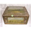 Image 1 : large antique tin, with house litho scene,