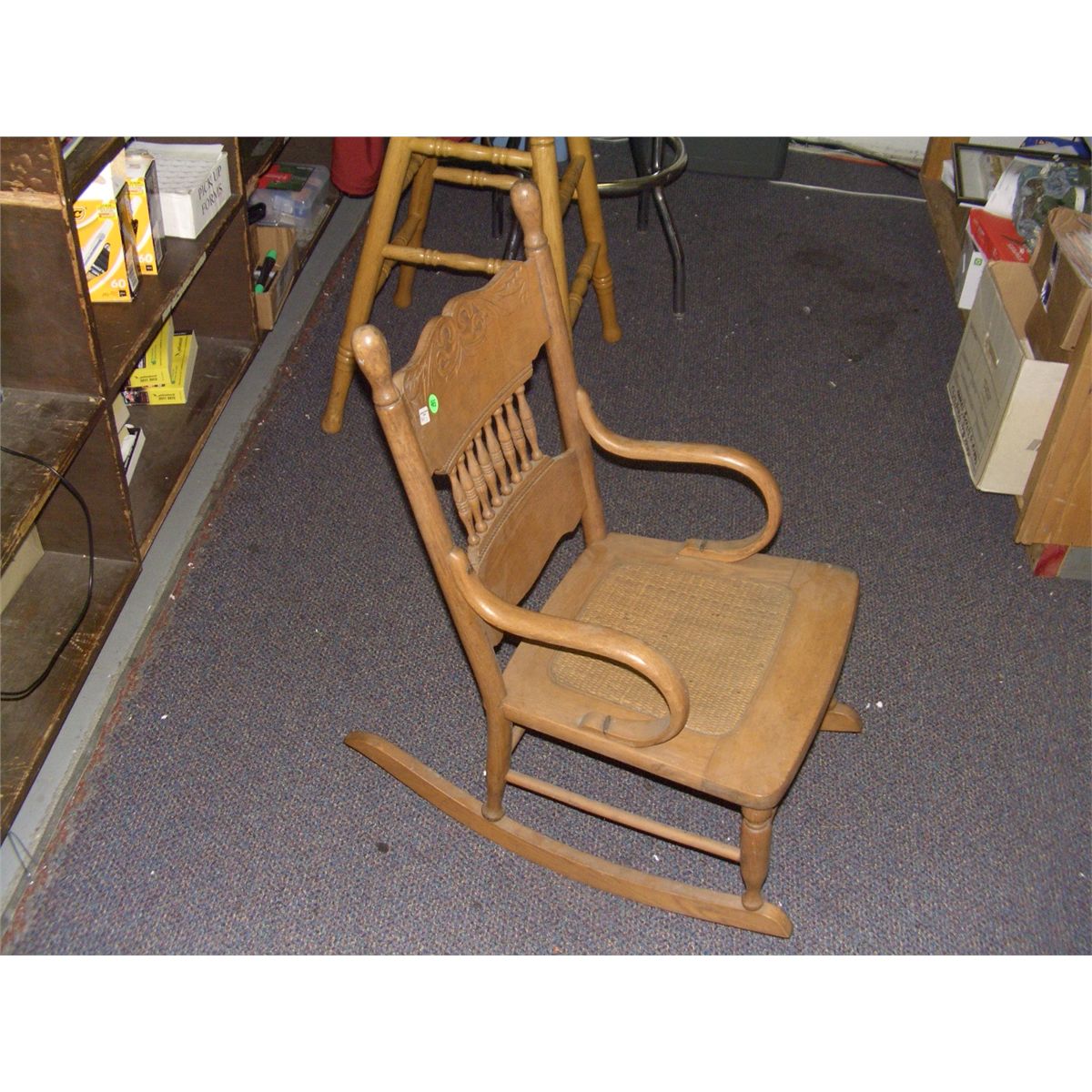 vintage childs oak carved rocking chair SSR