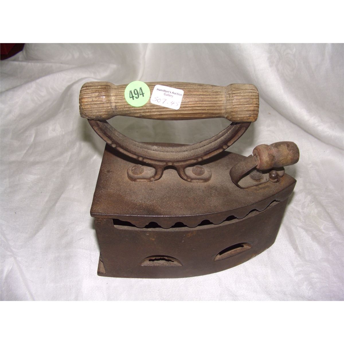 antique iron coal iron with wood handle