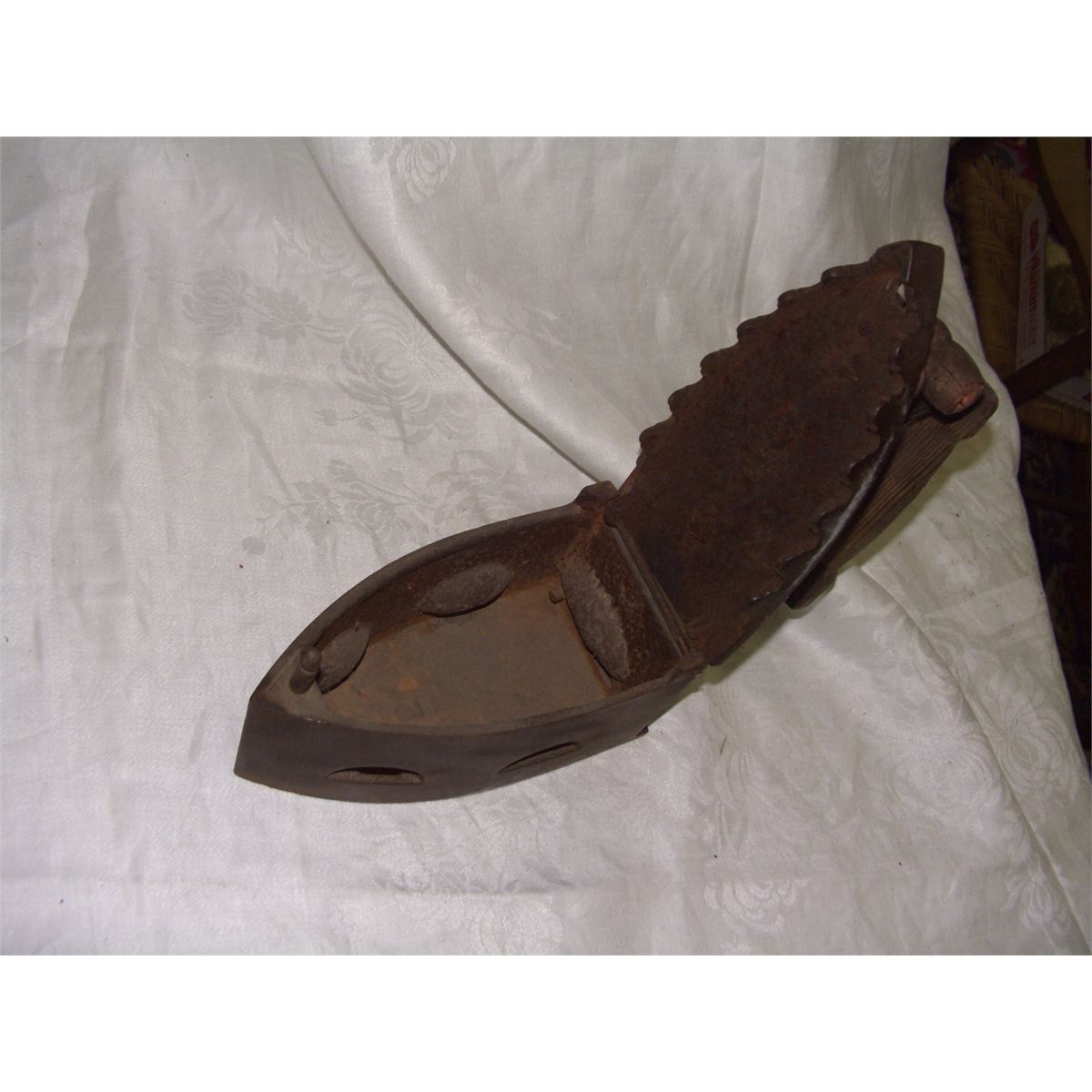 antique iron coal iron with wood handle