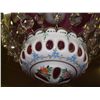 Image 2 : stunning bohemian cased glass chandelier white and cranberry with hand painting, and prisms