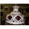 Image 4 : stunning bohemian cased glass chandelier white and cranberry with hand painting, and prisms