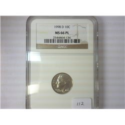 1998-D ROOSEVELT DIME NGC MS66PL
