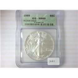 1989 AMERICAN SILVER EAGLE ICG MS69