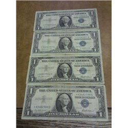 4-ASSORTED 1957 $1 SILVER CERTIFICATES STAR NOTES