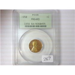 1950 LINCOLN CENT PCGS PR64 RD