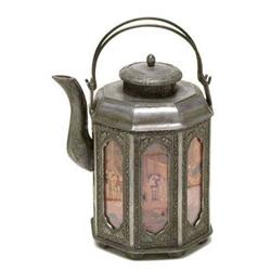 Art Asian Art  Pewter, Lantern Style Teapot. 
