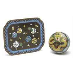 Art Asian Art  Cloisonne Covered Bowl and Tra