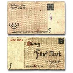 JUDAICA Litzmannstadt  1940, "Funf Mark" Note