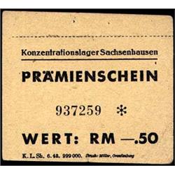 JUDAICA Sachsenhausen  RM -.50 Pramienschein 