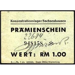 JUDAICA Sachsenhausen  RM 1.- Pramienschein (