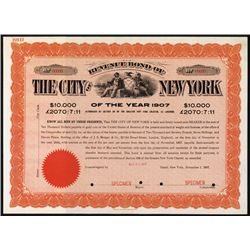 Revenue Bond of the City of New York of the Year 1907.