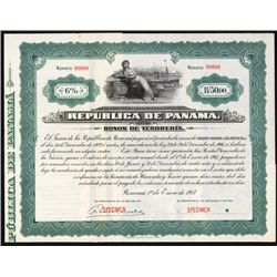 Republica de Panama, Bonos de Tesoreria, Specimen Bond.